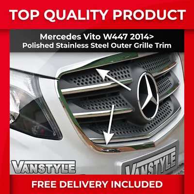 Fits Mercedes Vito W447 14> Chrome Front Outer Grille 2 Pcs S.steel Frame Trim • £41.36